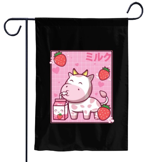 Kawaii Pink Strawberry Cow Milk Shake Otaku Anime Garden Flags