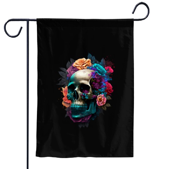 Floral Skull Garden Flags