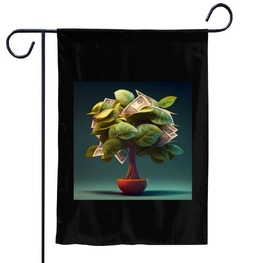 Plant in Flower Pot Money Tree - 3D Digital Art Garden Flags