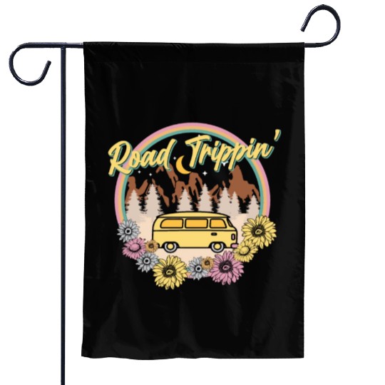Retro Groovy Road Trip Garden Flags with Van Flowers