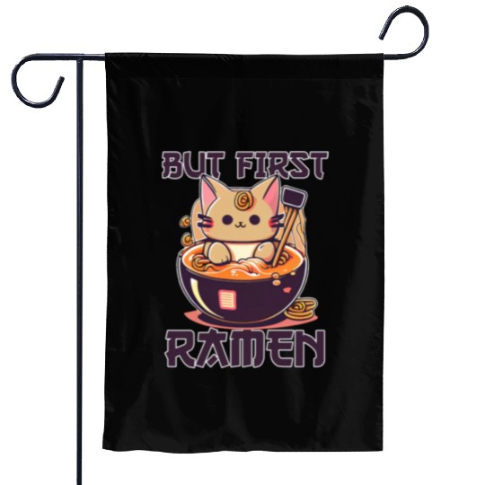 But First Ramen Cat Japanese Tokyo Ramen Noodles Garden Flags