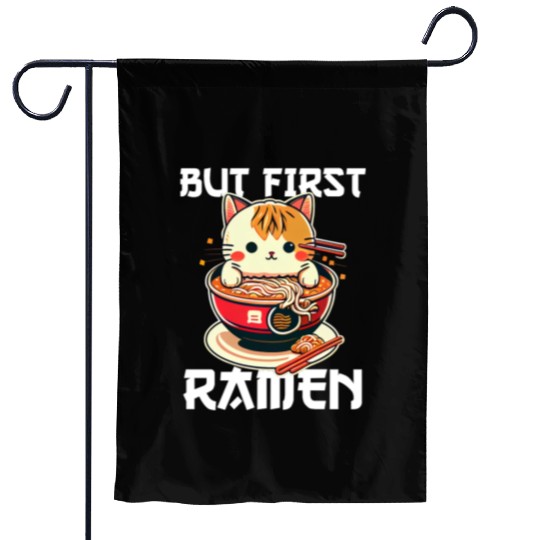 But First Ramen Cat Japanese Tokyo Ramen Noodles Garden Flags
