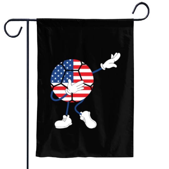 America USA Flag 4th Of July Soccer Player Garden Flags