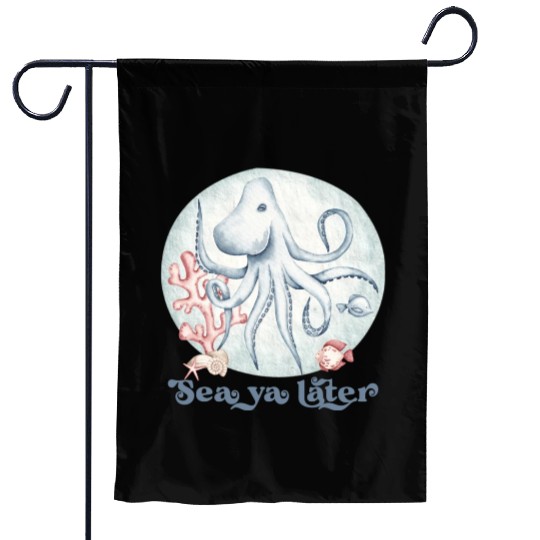 sea ya later octopus near the coral in the sea Garden Flags
