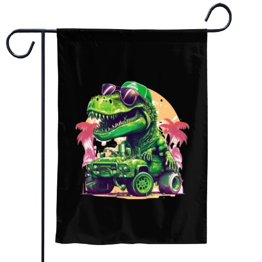 St Patricks Day Dinosaur Monster Truck Trex Garden Flags