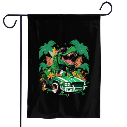 St Patricks Day Dinosaur Monster Truck Trex Garden Flags