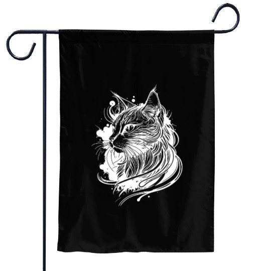 Cute Space Cat In Tattoo Style Garden Flags