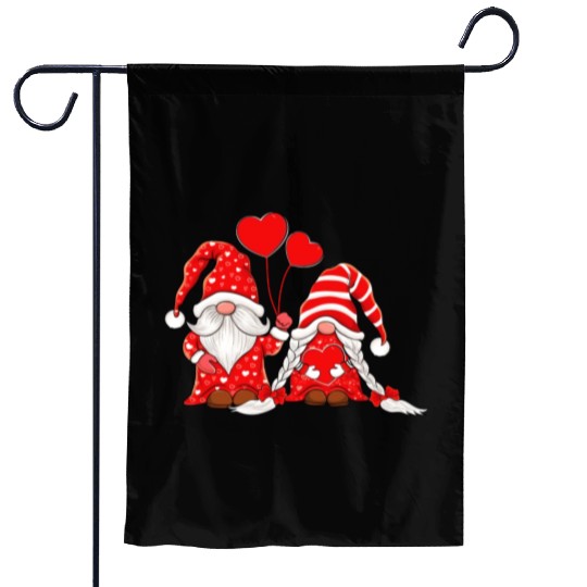 Gnomes Couple Holding Hearts Love Pattern Garden Flags