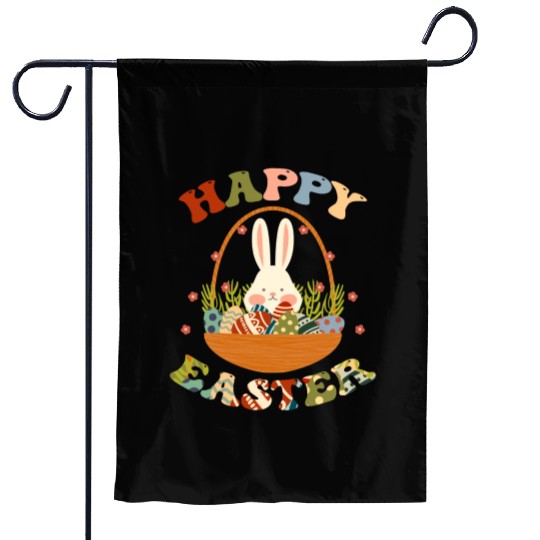 Funny Happy Easter Bunny Eggs Rabbit Basket. Garden Flags