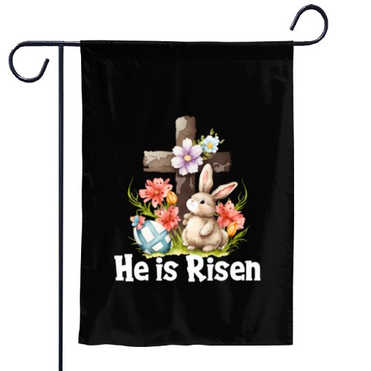 He Is Risen Cute Bunny Christianity Cross Garden Flags