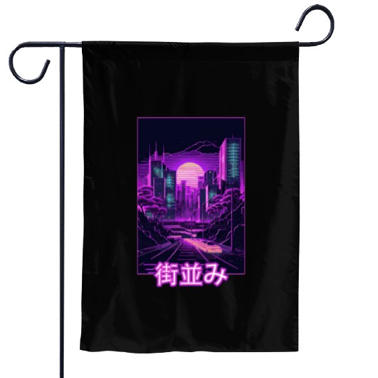 Japanese Tokyo City Vaporwave Aesthetic Retro Synt Garden Flags