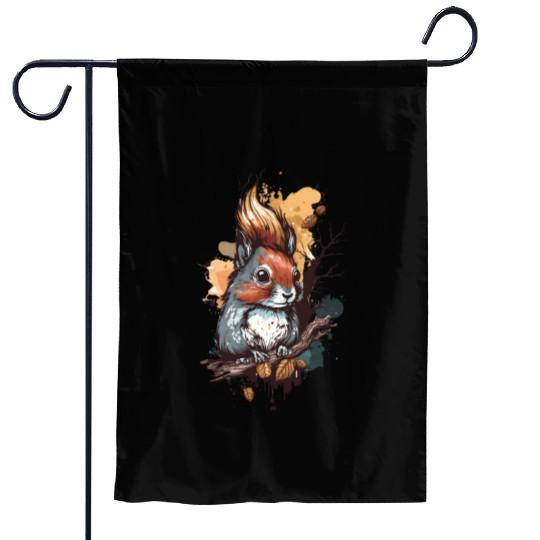 Cute squirrel portrait design painting Garden Flags
