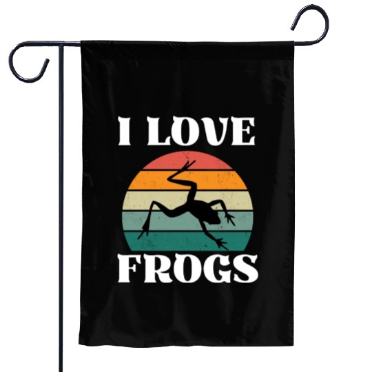 I LOVE FROGS RETRO SUNSET Garden Flags