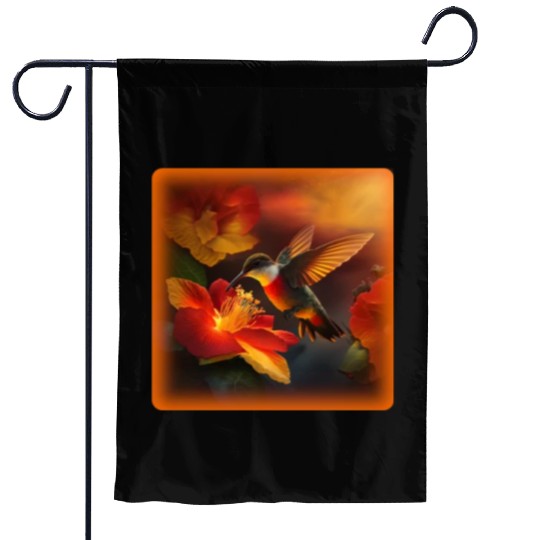 Hummingbird Hibiscus Flower Morning Sunrise Nature Garden Flags