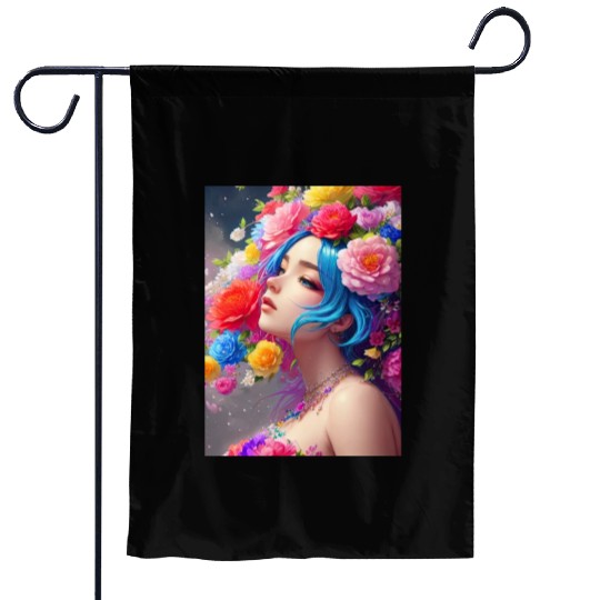 Spring Girl with a bouqet of flowers garland #9 Garden Flags