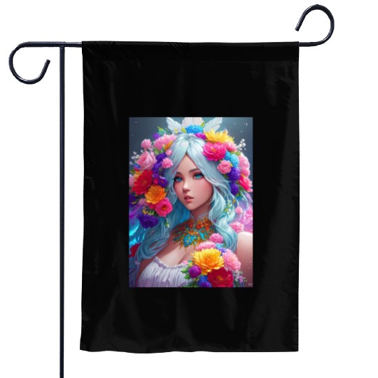 Spring Girl with a bouqet of flowers garland #20 Garden Flags