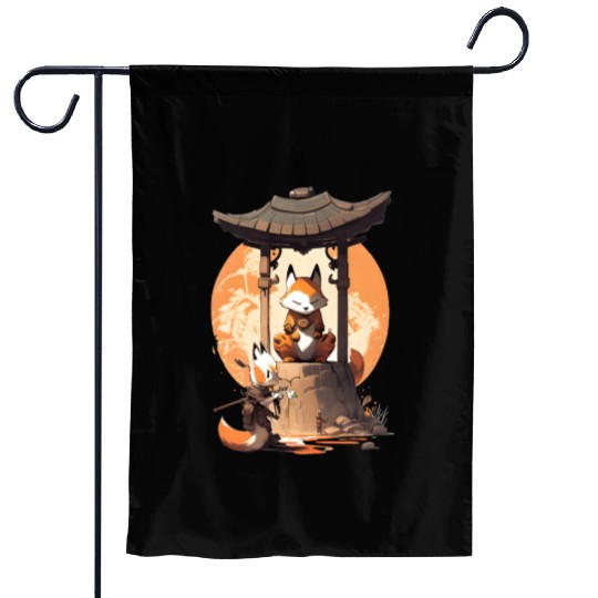 Masked Samurai Fox Garden Flags
