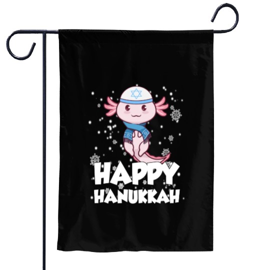 Happy Hanukkah Axolotl Kawaii Cute Axolotl Lover Garden Flags