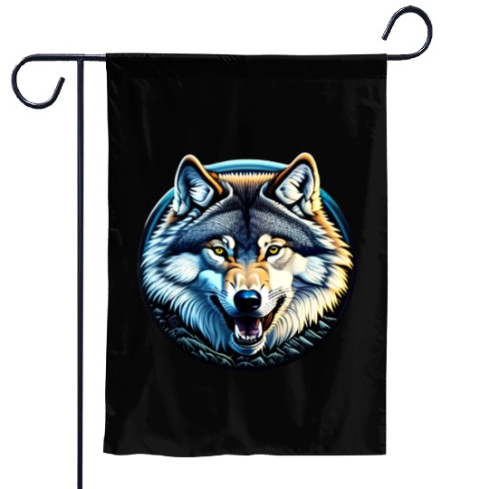 A fierce wolf howling at the moon Garden Flags