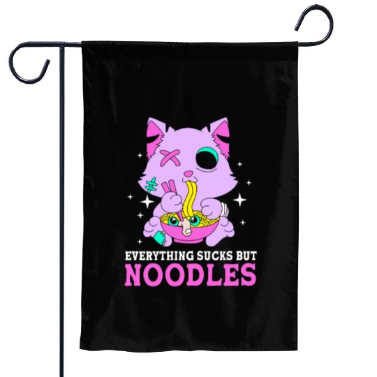 Pastel Goth Cat Ramen Everything Sucks But Noodles Garden Flags