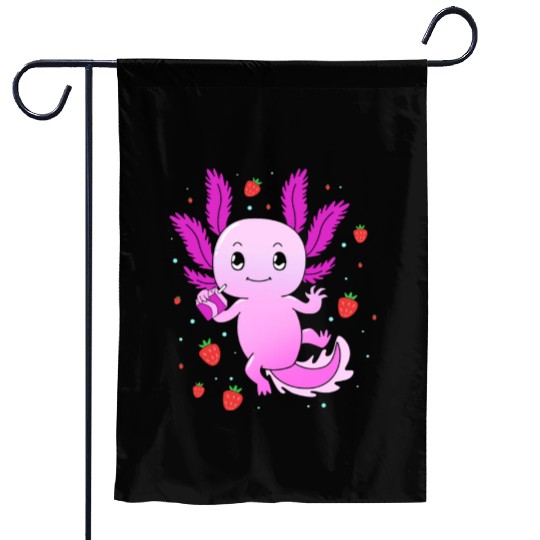 Pastel Gothic Aesthetic Axolotl Strawberry Milk Garden Flags