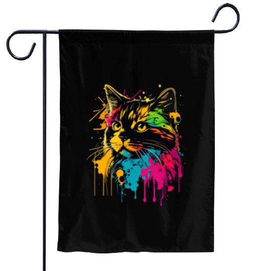 realistic cat meow outline wpap colorful Garden Flags