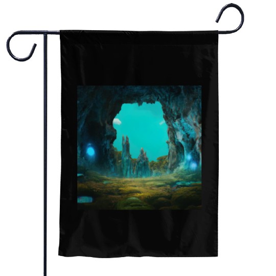 Bioluminescent Underground Landscapes Garden Flags