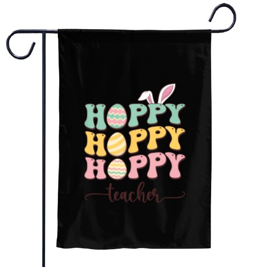 Easter Teacher Bunny Happy Easter Egg Retro Girl Garden Flags