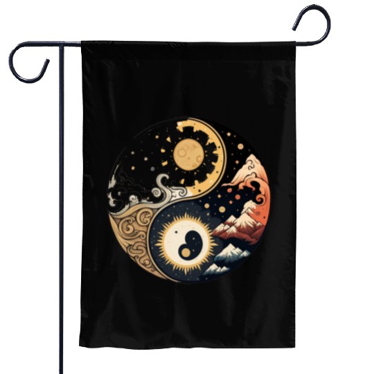 Sun and moon yin yang Garden Flags