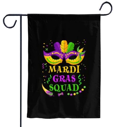 It s Mardi Gras Y all with mask and fleur de lis Garden Flags