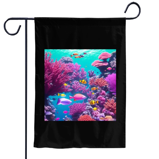 Viral magenta coral reef with tropical fish Garden Flags