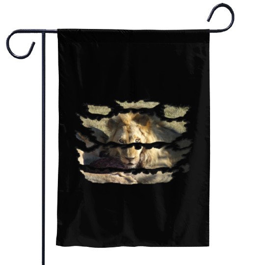 Ripped Wildlife Lion Stare Garden Flags