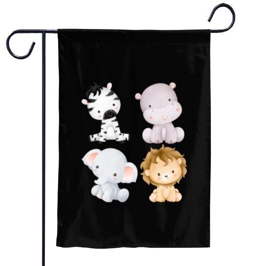 Baby Zebra, Hippo, Elephant, Lion Garden Flags