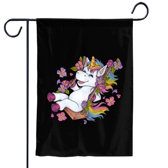Cute unicorn on swing Flowers Spring gift children Garden Flags