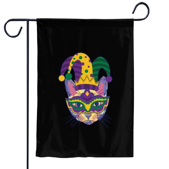 Mardi Gras Cat Cosplayer Jester Mask Costume Garden Flags