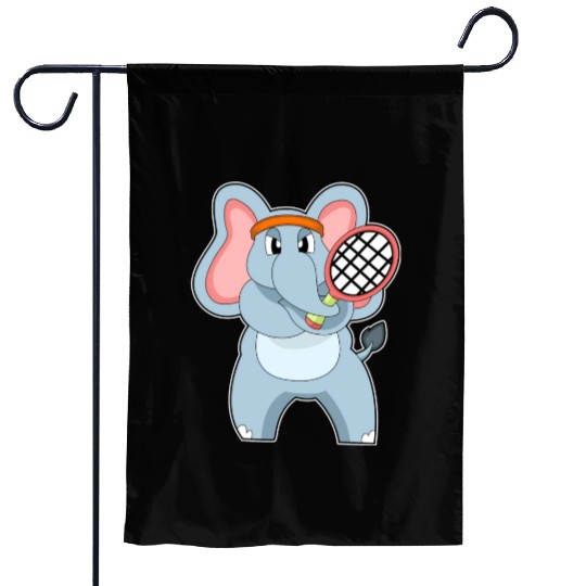 Elephant At Tennis With Tennis Racket Garden Flags