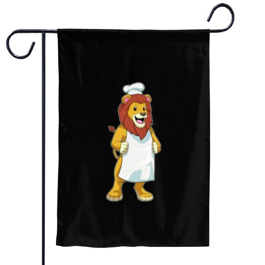 Lion As Cook With Chef Hat Cooking Apron Garden Flags