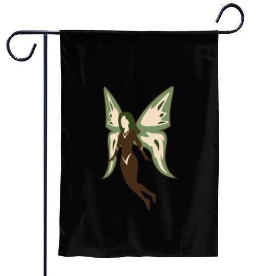woman with green and white butterfly on her back Garden Flags