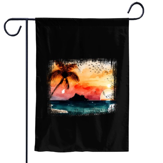 Beach Sunset Watercolor Design Art 5 Garden Flags