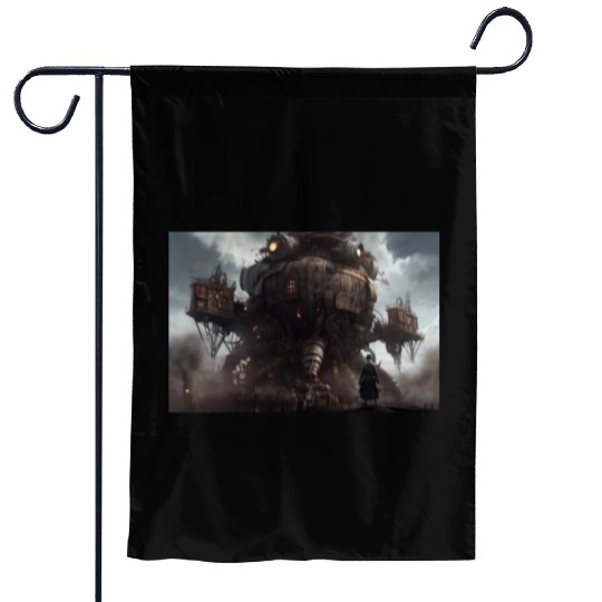 Dangerous Crab like Steampunk machine abstract Garden Flags