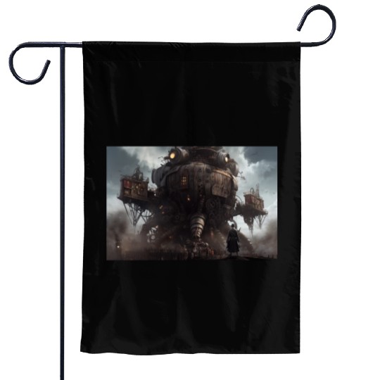 Dangerous Crab like Steampunk machine abstract Garden Flags