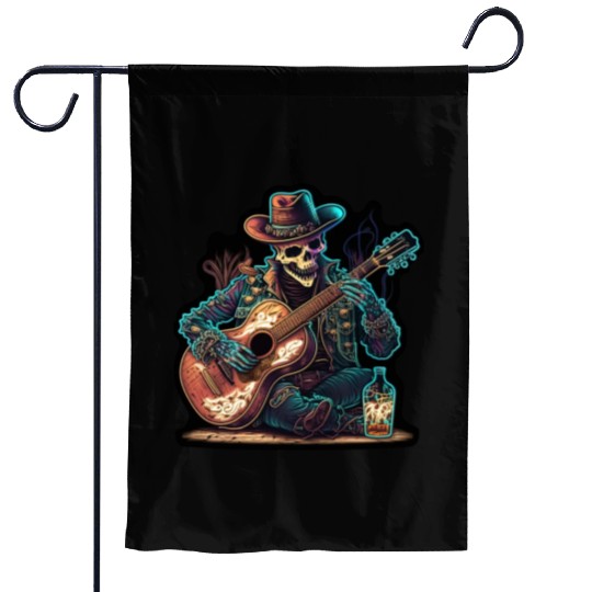 cowboy skeleton play guitar Garden Flags