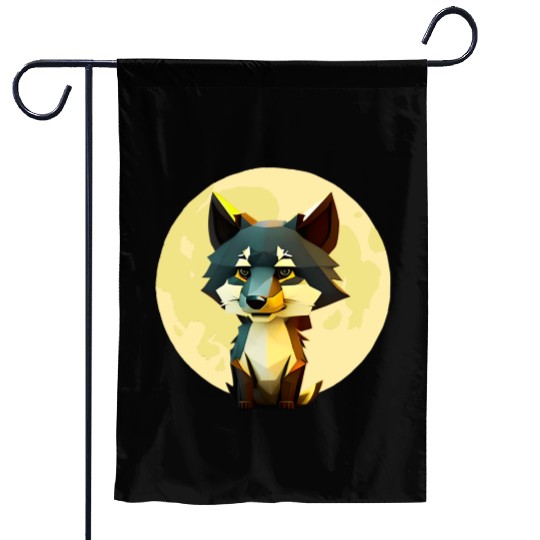 Wolf howling at the moon graphic Garden Flags