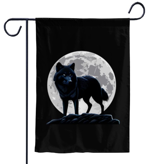 Wolf howling at the moon graphic Garden Flags