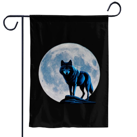 Wolf howling at the moon graphic Garden Flags