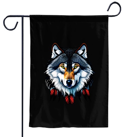 Wolf howling at the moon graphic Garden Flags