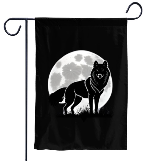 Wolf howling at the moon graphic Garden Flags