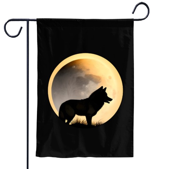 Wolf howling at the moon graphic Garden Flags