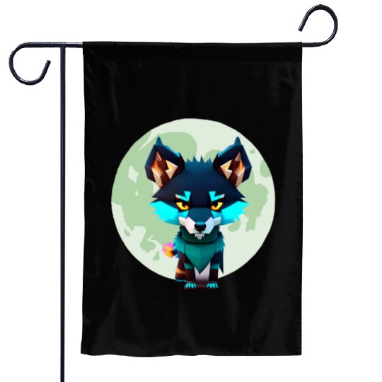 Cute Wolf Moon Graphic Garden Flags