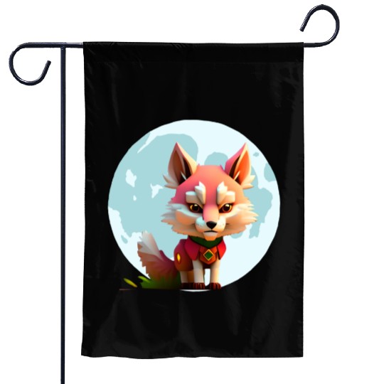 Wolf howling at the moon graphic Garden Flags